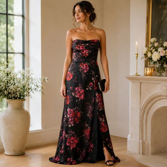 Birdy Grey Dresses & Skirts - Birdy Grey Mia Matte Dress M NWT Black Fleurs D’Amour Floral Maxi Strapless